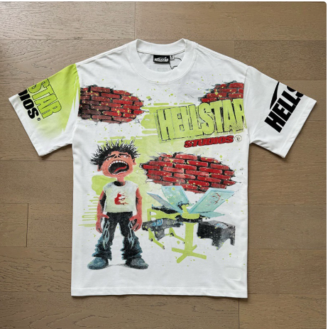 New Trendy H Hell Star Series Printed Double Yarn Pure Cotton Casual Unisex Summer Loose Short-Sleeve T-Shirt